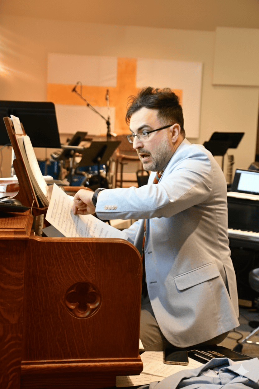 panicked John at the piano